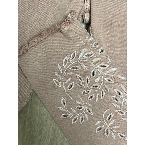 Frame Denim Le Skinny De Jeanne Pink Floral Cut Out Embroidery Size 26 - Picture 3 of 5